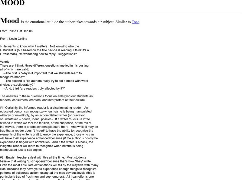 Cyber English (By Ted Nellen): Mood Handout Cyber English (By Ted Nellen): Mood Handout