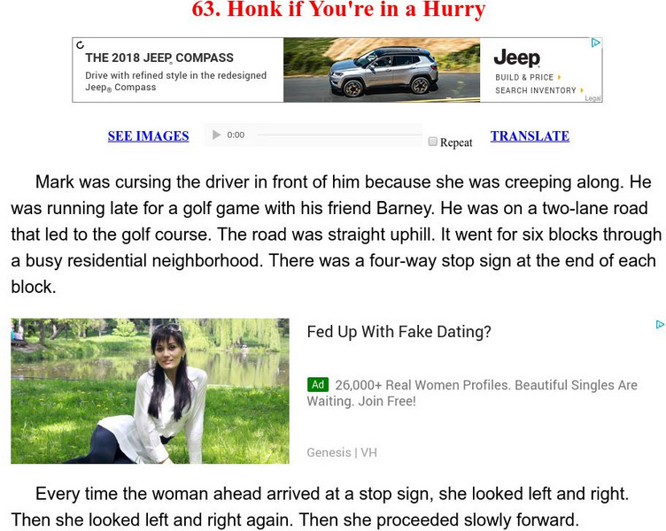 Esl: English for Intermediate Learners (2): Honk if You're in a Hurry Unit Plan Esl: English for Intermediate Learners (2): Honk if You're in a Hurry Unit Plan