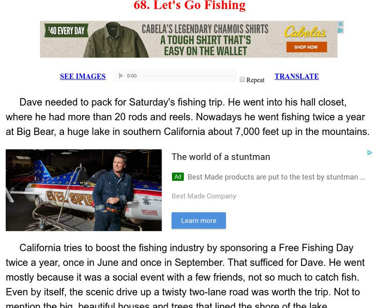 Esl: English for Intermediate Learners (2): Let's Go Fishing Unit Plan Esl: English for Intermediate Learners (2): Let's Go Fishing Unit Plan