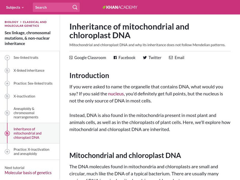 Khan Academy: Inheritance of Mitochondrial and Chloroplast Dna eBook Khan Academy: Inheritance of Mitochondrial and Chloroplast Dna eBook