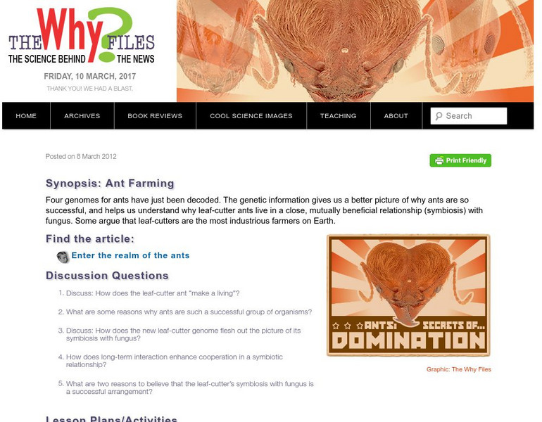 The Why Files: Ant Farming Unit Plan The Why Files: Ant Farming Unit Plan