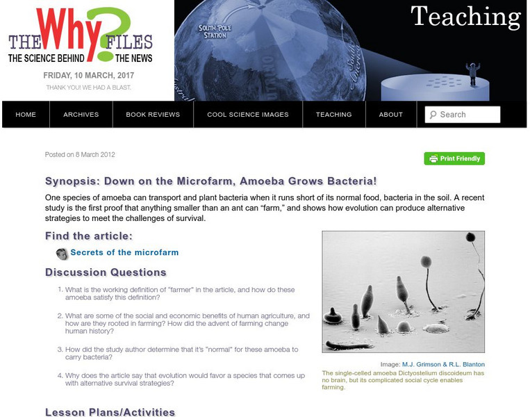 The Why Files: Down on the Microfarm Unit Plan The Why Files: Down on the Microfarm Unit Plan