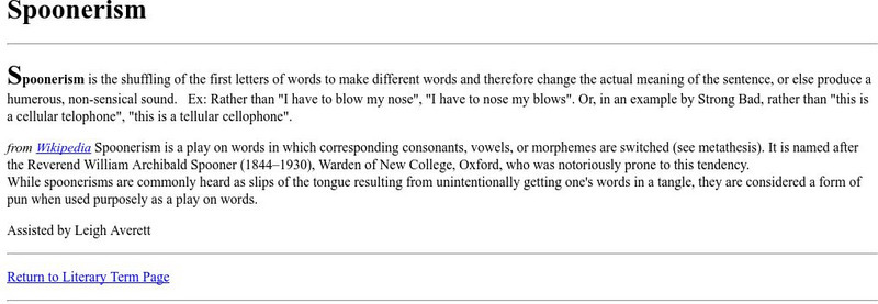 Cyber English (By Ted Nellen): Spoonerism Handout Cyber English (By Ted Nellen): Spoonerism Handout