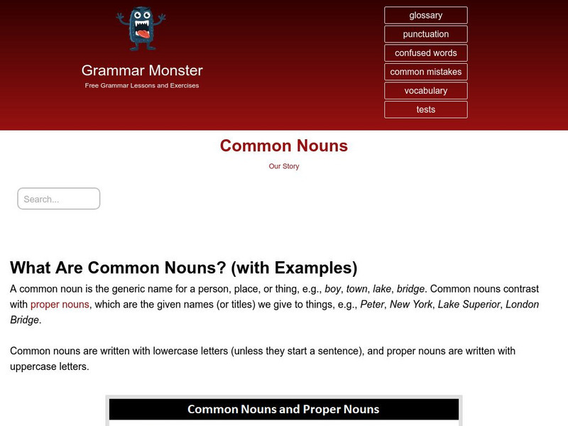 Grammar Monster: What Are Common Nouns? (With Examples) Handout Grammar Monster: What Are Common Nouns? (With Examples) Handout