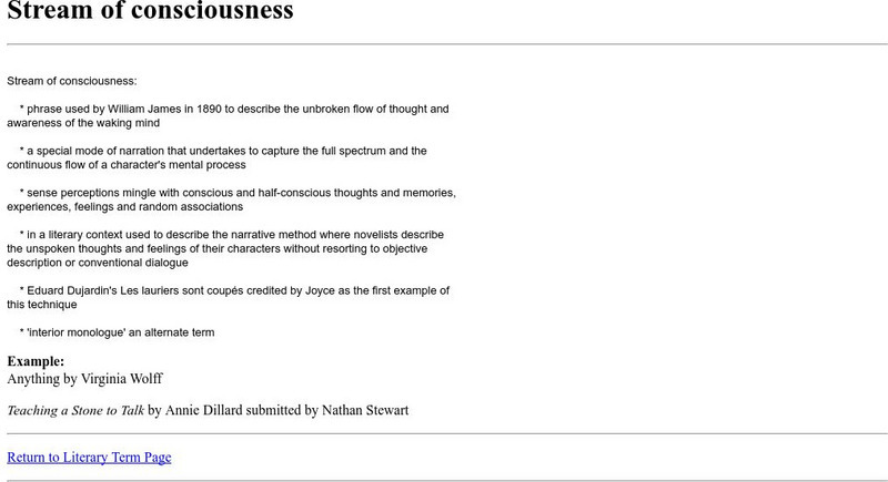 Cyber English (By Ted Nellen): Stream of Consciousness Handout Cyber English (By Ted Nellen): Stream of Consciousness Handout