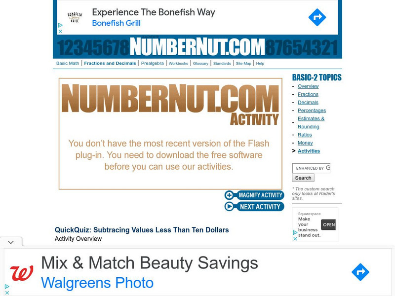 Number Nut: Subtracting Money Under Ten Dollars Unknown Type Number Nut: Subtracting Money Under Ten Dollars Unknown Type