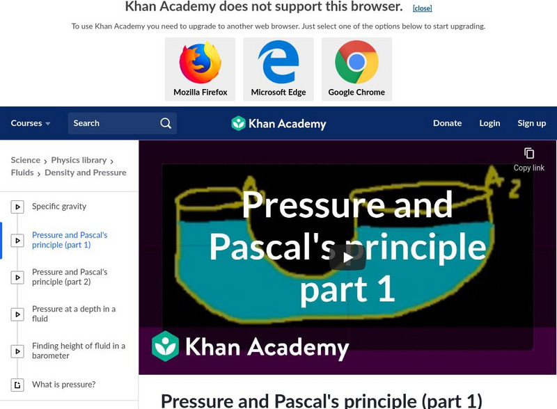 Khan Academy: Pressure and Pascal's Principle (Part 1) Instructional Video Khan Academy: Pressure and Pascal's Principle (Part 1) Instructional Video