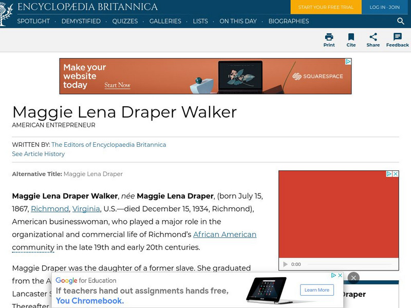 Encyclopedia Britannica: Maggie Lena Draper Walker Handout Encyclopedia Britannica: Maggie Lena Draper Walker Handout