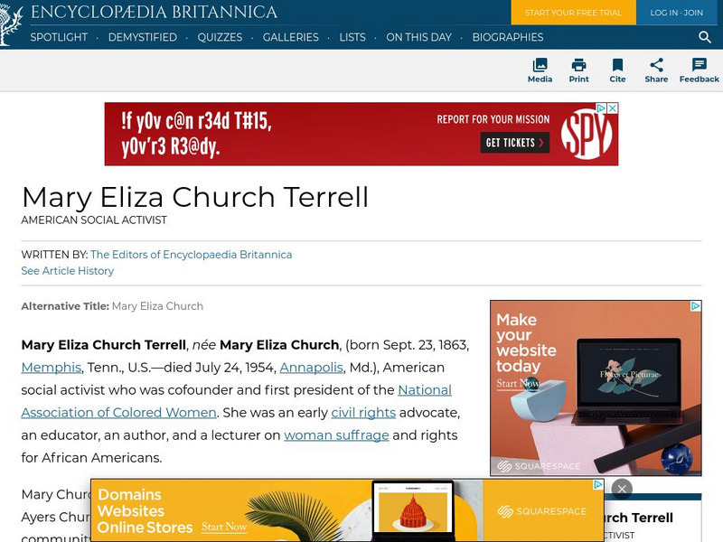 Encyclopedia Britannica: Mary Eliza Church Terrell Handout Encyclopedia Britannica: Mary Eliza Church Terrell Handout