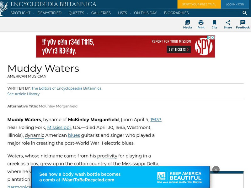 Encyclopedia Britannica: Muddy Waters Handout Encyclopedia Britannica: Muddy Waters Handout