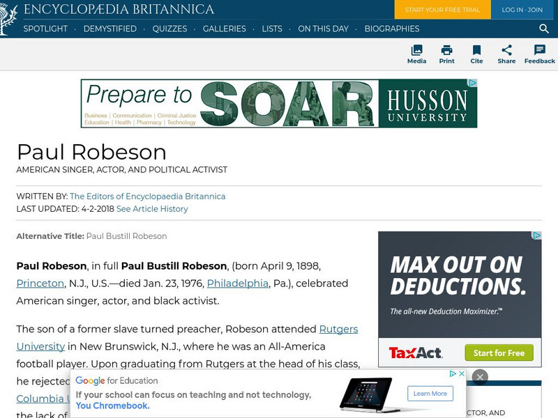 Encyclopedia Britannica: Paul Robeson Handout