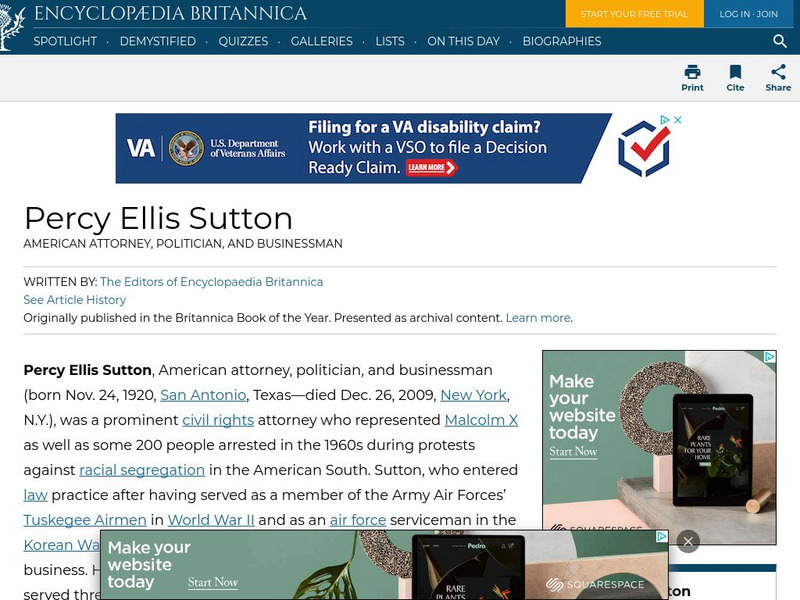Encyclopedia Britannica: Percy Ellis Sutton Handout Encyclopedia Britannica: Percy Ellis Sutton Handout