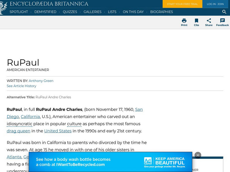 Encyclopedia Britannica: Ru Paul Handout Encyclopedia Britannica: Ru Paul Handout