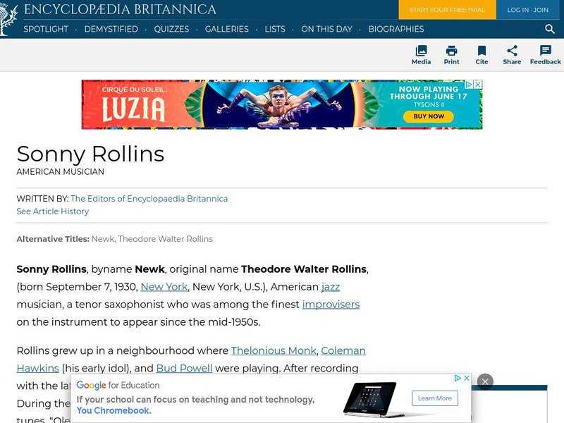 Encyclopedia Britannica: Sonny Rollins Handout Encyclopedia Britannica: Sonny Rollins Handout