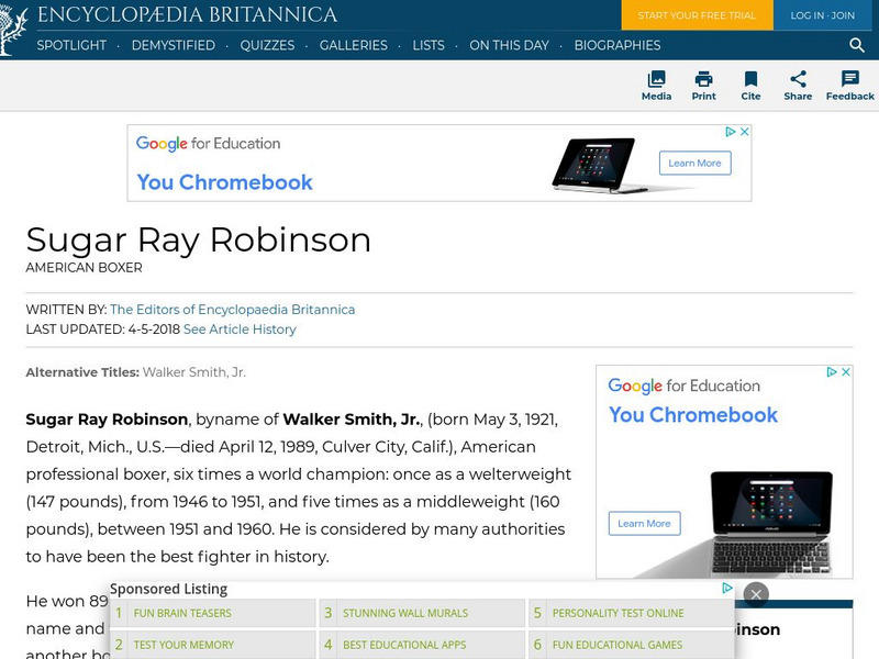 Encyclopedia Britannica: Sugar Ray Robinson Handout