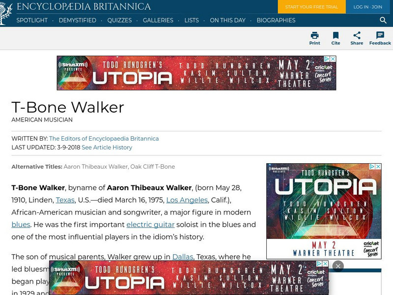 Encyclopedia Britannica: T Bone Walker Handout Encyclopedia Britannica: T Bone Walker Handout