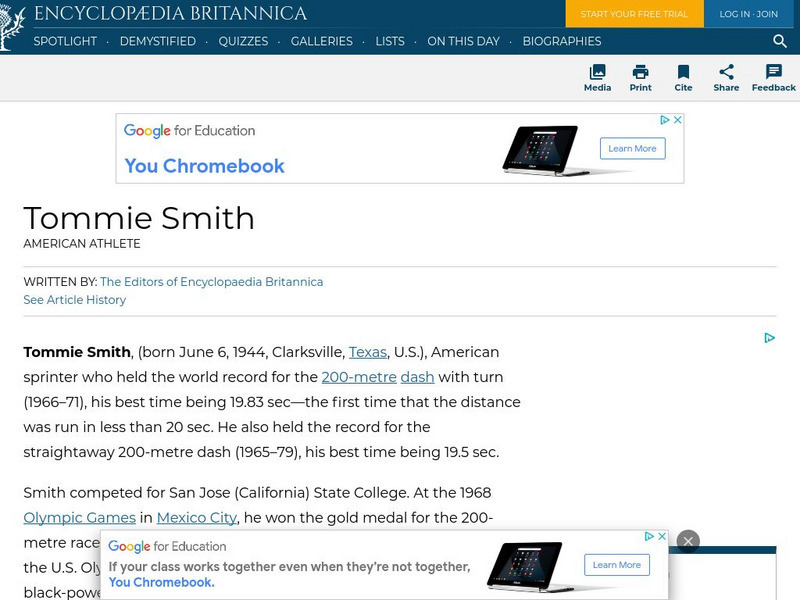 Encyclopedia Britannica: Tommie Smith Handout Encyclopedia Britannica: Tommie Smith Handout