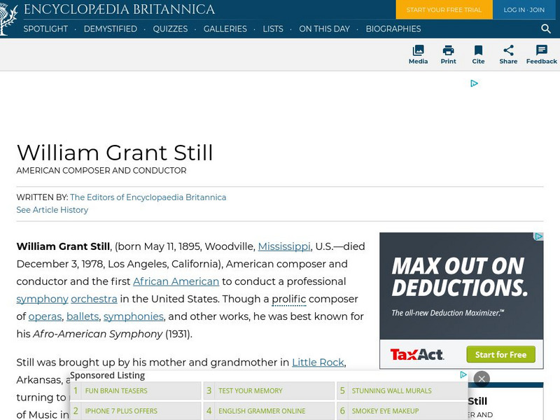 Encyclopedia Britannica: William Grant Still Handout Encyclopedia Britannica: William Grant Still Handout
