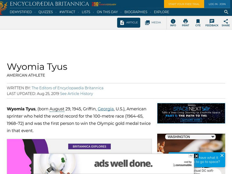 Encyclopedia Britannica: Wyomia Tyus Handout Encyclopedia Britannica: Wyomia Tyus Handout