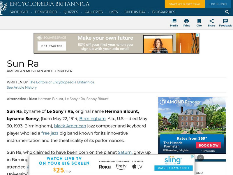 Encyclopedia Britannica: Sun Ra Handout Encyclopedia Britannica: Sun Ra Handout