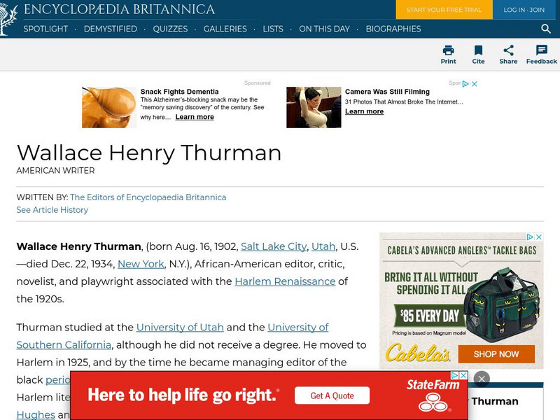Encyclopedia Britannica: Wallace Henry Thurman Handout