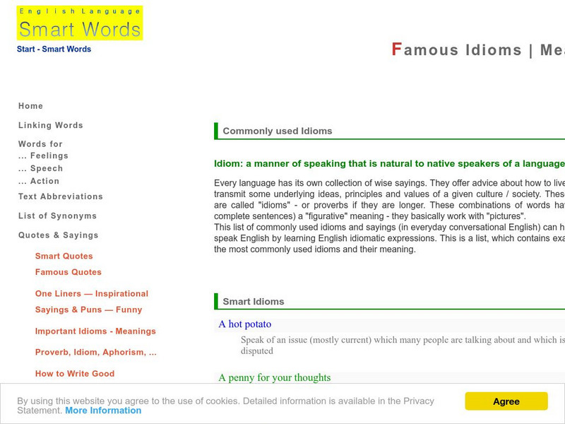Smart Words: Famous Idioms and Meaning Handout Smart Words: Famous Idioms and Meaning Handout