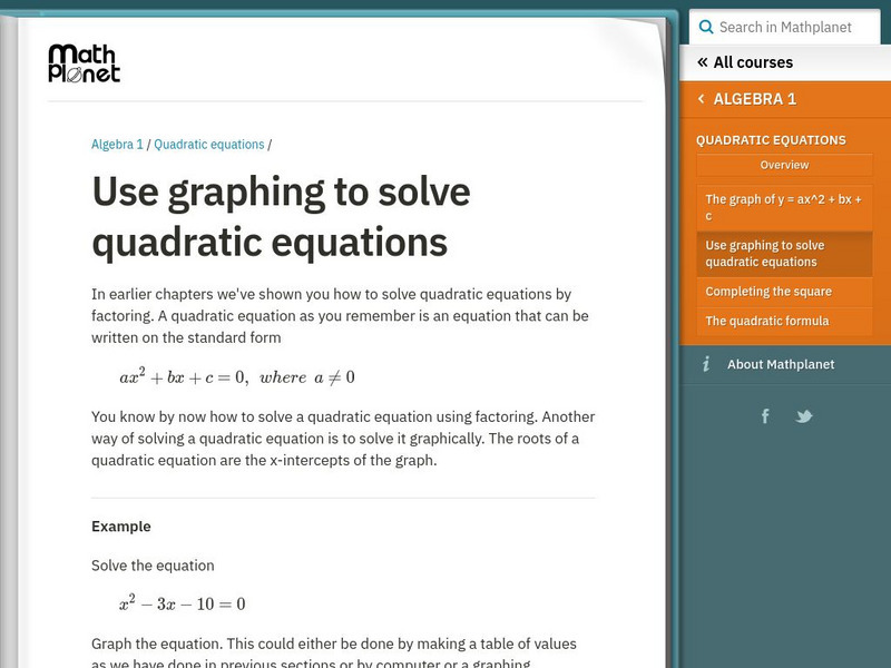 Math Planet: Use Graphing to Solve Quadratic Equations Unit Plan Math Planet: Use Graphing to Solve Quadratic Equations Unit Plan