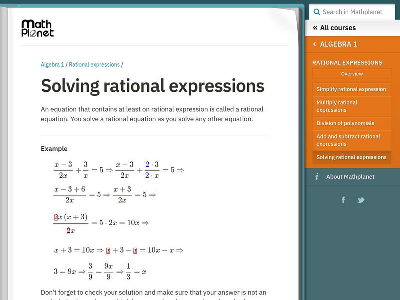 Math Planet: Solving Rational Expressions Unit Plan Math Planet: Solving Rational Expressions Unit Plan