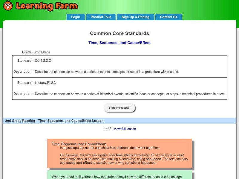 Learning Farm: Ccs: Time, Sequence, and Cause/effect Lesson Plan Learning Farm: Ccs: Time, Sequence, and Cause/effect Lesson Plan
