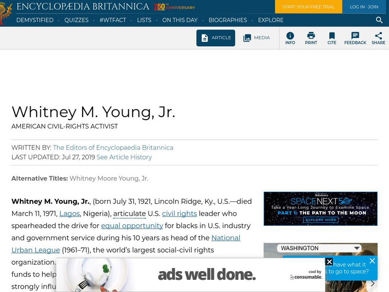 Encyclopedia Britannica: Whitney M. Young, Jr. Handout Encyclopedia Britannica: Whitney M. Young, Jr. Handout