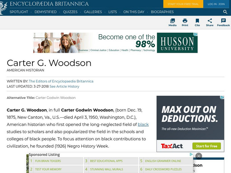 Encyclopedia Britannica: Carter G. Woodson Handout Encyclopedia Britannica: Carter G. Woodson Handout