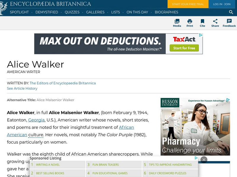 Encyclopedia Britannica: Alice Walker Handout Encyclopedia Britannica: Alice Walker Handout