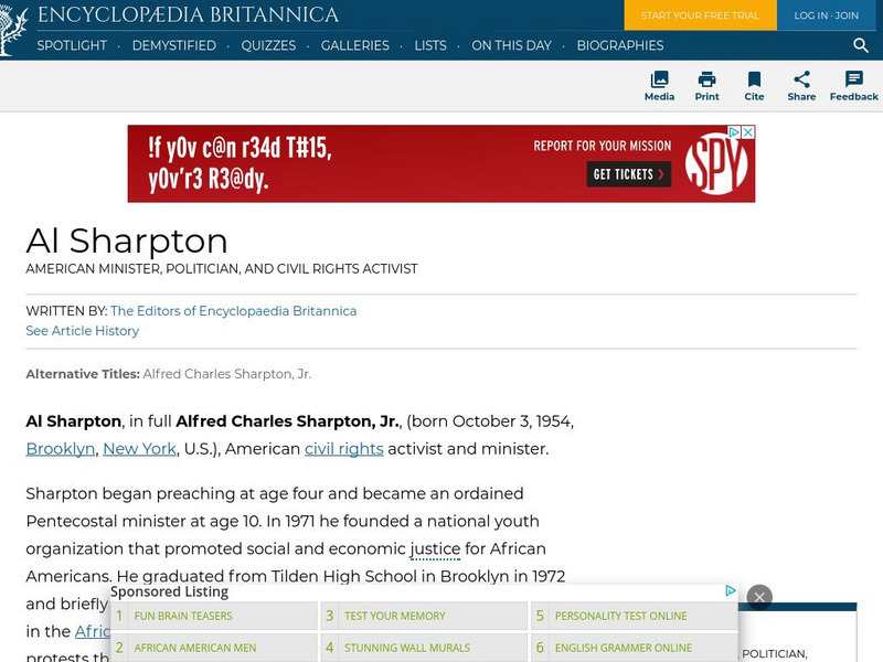 Encyclopedia Britannica: Al Sharpton Handout Encyclopedia Britannica: Al Sharpton Handout