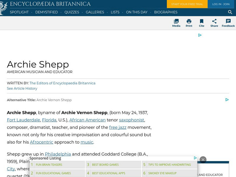Encyclopedia Britannica: Archie Shepp Handout Encyclopedia Britannica: Archie Shepp Handout