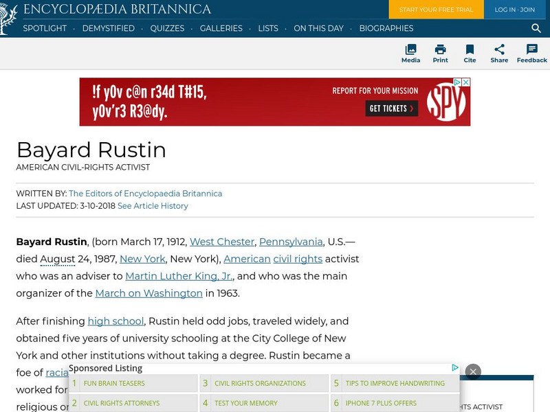 Encyclopedia Britannica: Bayard Rustin Handout Encyclopedia Britannica: Bayard Rustin Handout