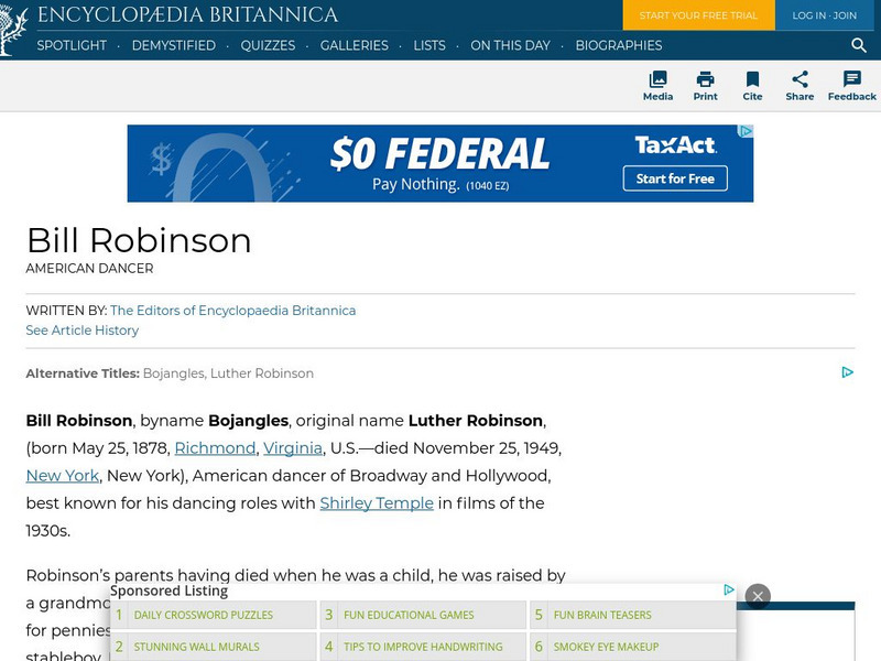 Encyclopedia Britannica: Bill Robinson Handout