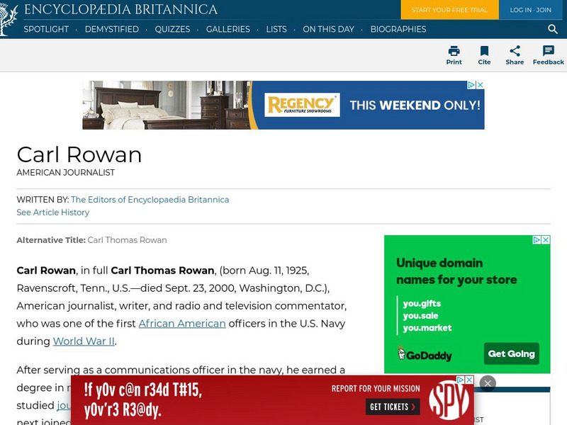 Encyclopedia Britannica: Carl Rowan Handout Encyclopedia Britannica: Carl Rowan Handout