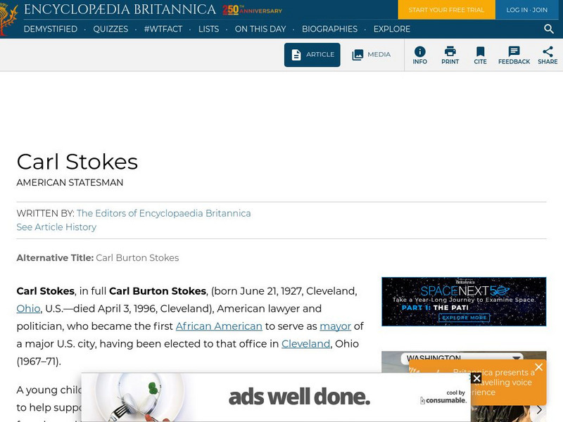 Encyclopedia Britannica: Carl Stokes Handout Encyclopedia Britannica: Carl Stokes Handout