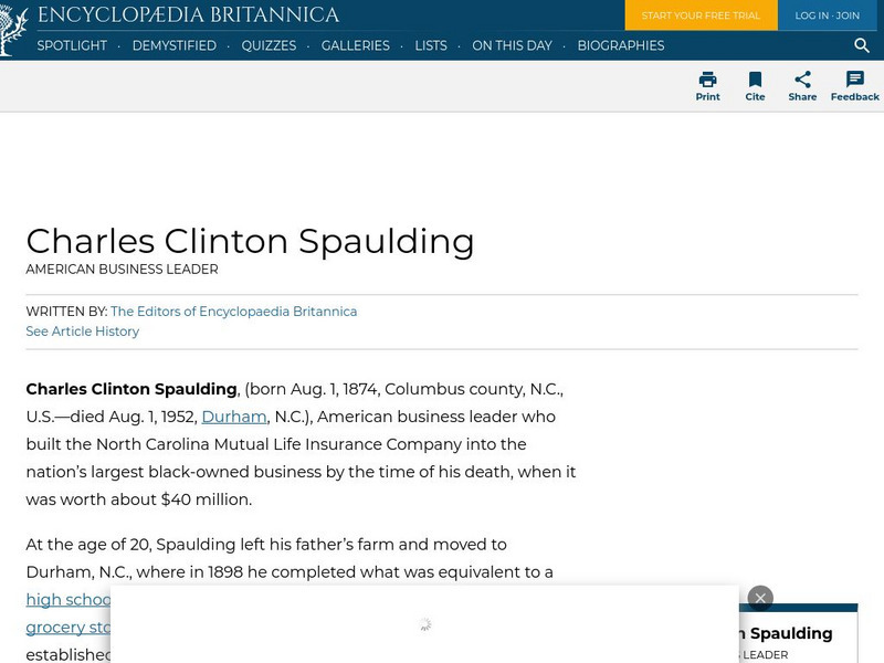 Encyclopedia Britannica: Charles Clinton Spaulding Handout Encyclopedia Britannica: Charles Clinton Spaulding Handout