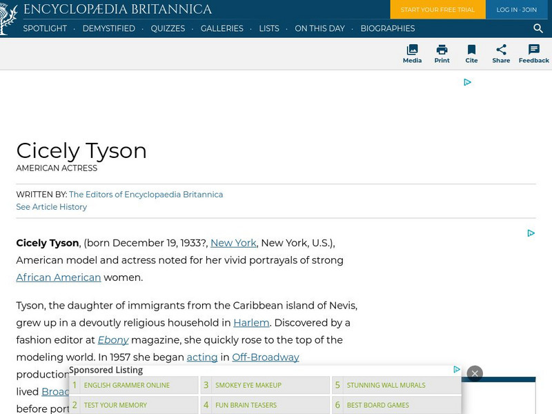 Encyclopedia Britannica: Cicely Tyson Handout Encyclopedia Britannica: Cicely Tyson Handout