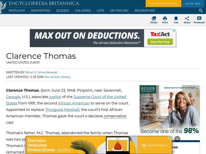 Encyclopedia Britannica: Clarence Thomas Handout Encyclopedia Britannica: Clarence Thomas Handout