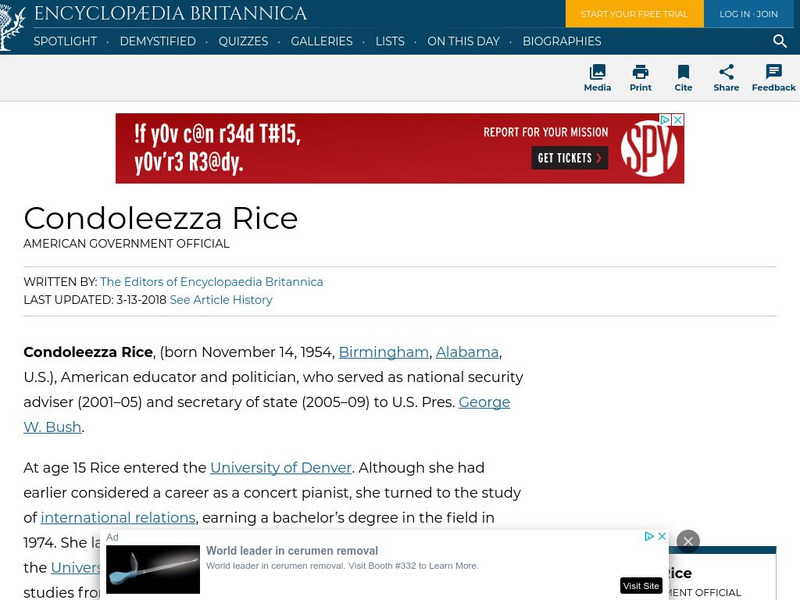 Encyclopedia Britannica: Condoleezza Rice Handout Encyclopedia Britannica: Condoleezza Rice Handout