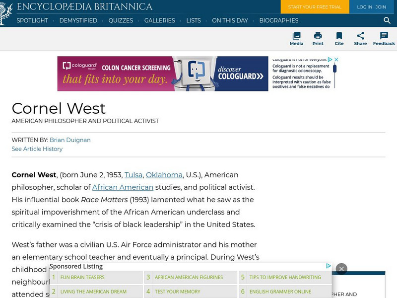 Encyclopedia Britannica: Cornel West Handout Encyclopedia Britannica: Cornel West Handout