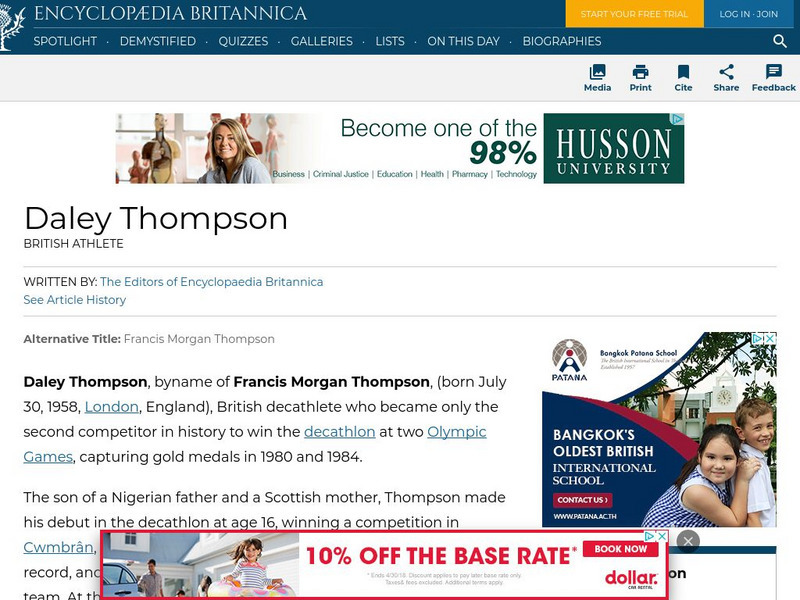 Encyclopedia Britannica: Daley Thompson Handout Encyclopedia Britannica: Daley Thompson Handout