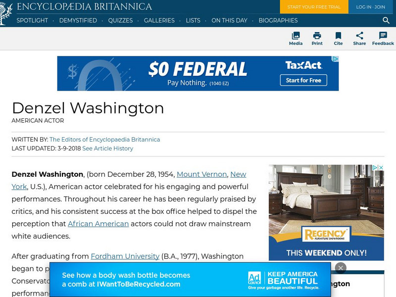 Encyclopedia Britannica: Denzel Washington Handout Encyclopedia Britannica: Denzel Washington Handout