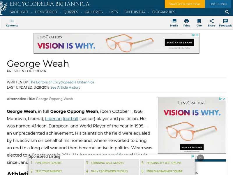 Encyclopedia Britannica: George Weah Handout Encyclopedia Britannica: George Weah Handout