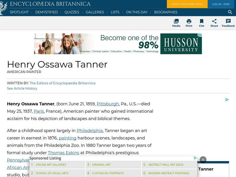 Encyclopedia Britannica: Henry Ossawa Tanner Handout