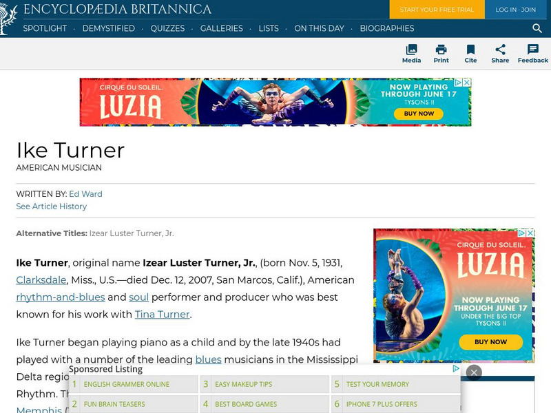 Encyclopedia Britannica: Ike Turner Handout Encyclopedia Britannica: Ike Turner Handout