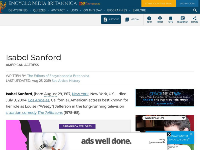 Encyclopedia Britannica: Isabel Sanford Handout Encyclopedia Britannica: Isabel Sanford Handout