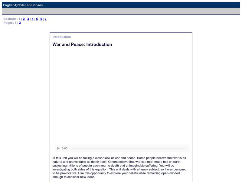 Do Dea: English 4; Order and Chaos Unit Plan Do Dea: English 4; Order and Chaos Unit Plan